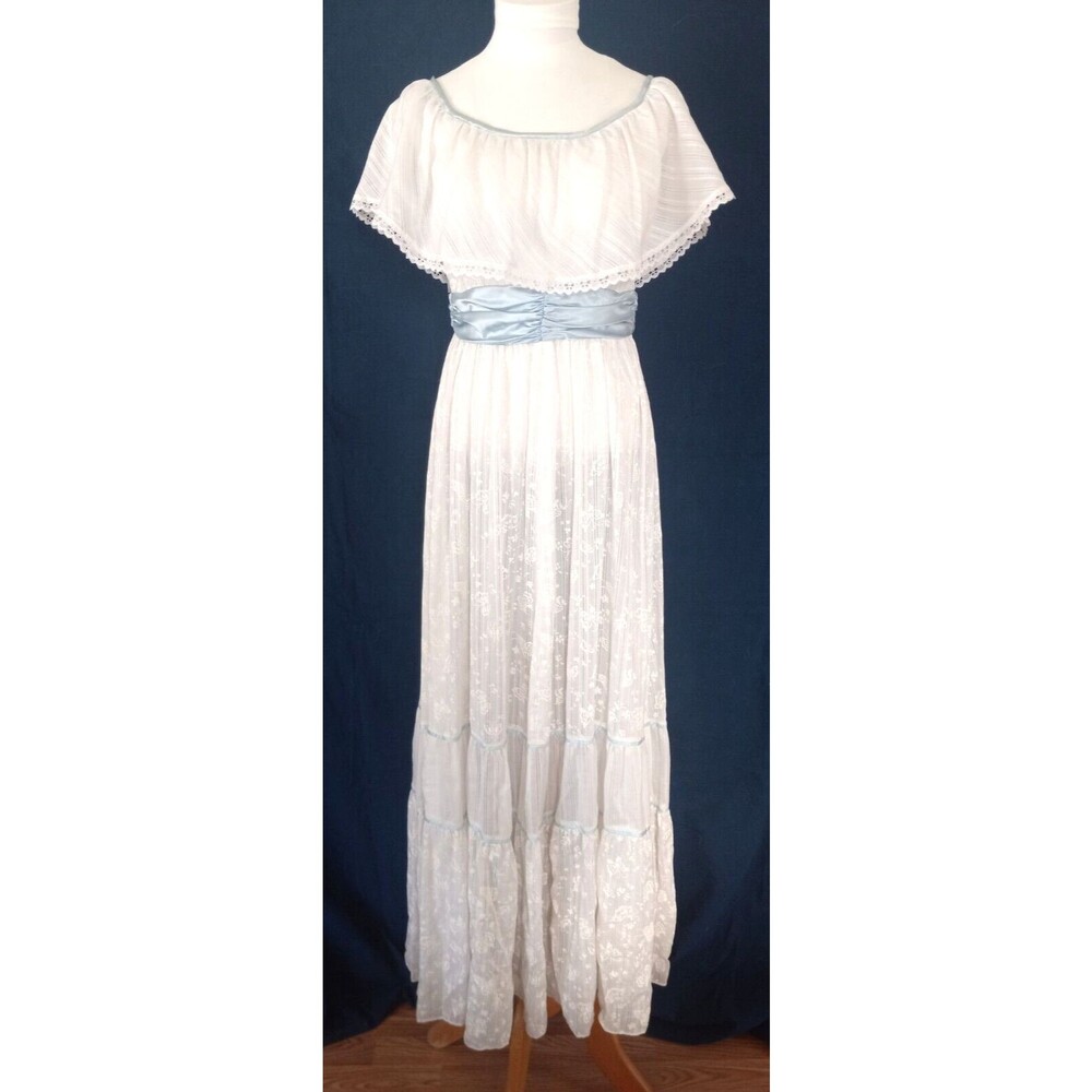 Vtg 70s Jody Of California Boho  White Floral Prairie Sleeveless Dress Size 5